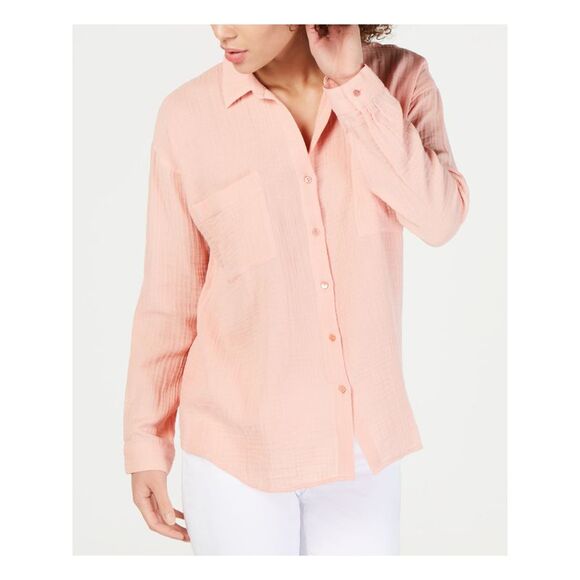 EILEEN FISHER Tops - EILEEN FISHER Womens Coral Long Sleeve Collared Top XS